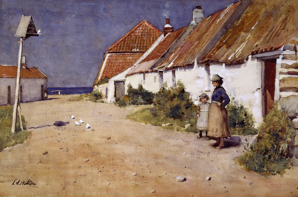 Tengerparti nyaralók galambtartóval (akvarell papíron) alkotó: Edward Arthur Walton