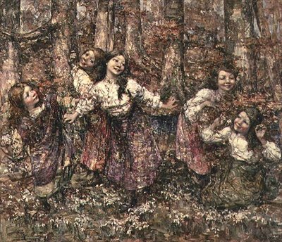 Februári lányok alkotó: Edward Atkinson Hornel
