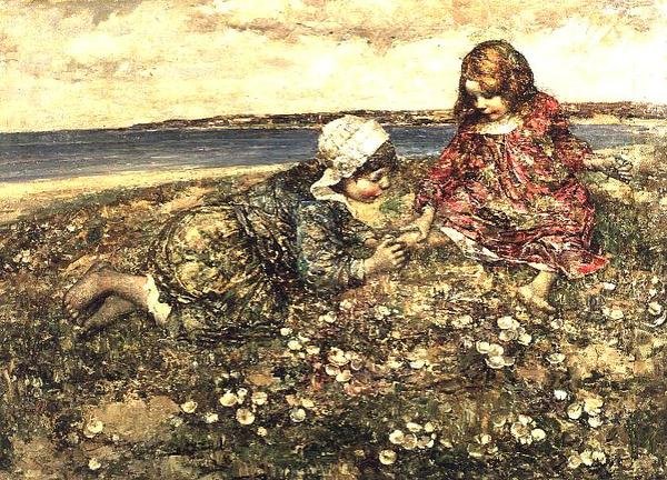 Primroses gyűjtése alkotó: Edward Atkinson Hornel