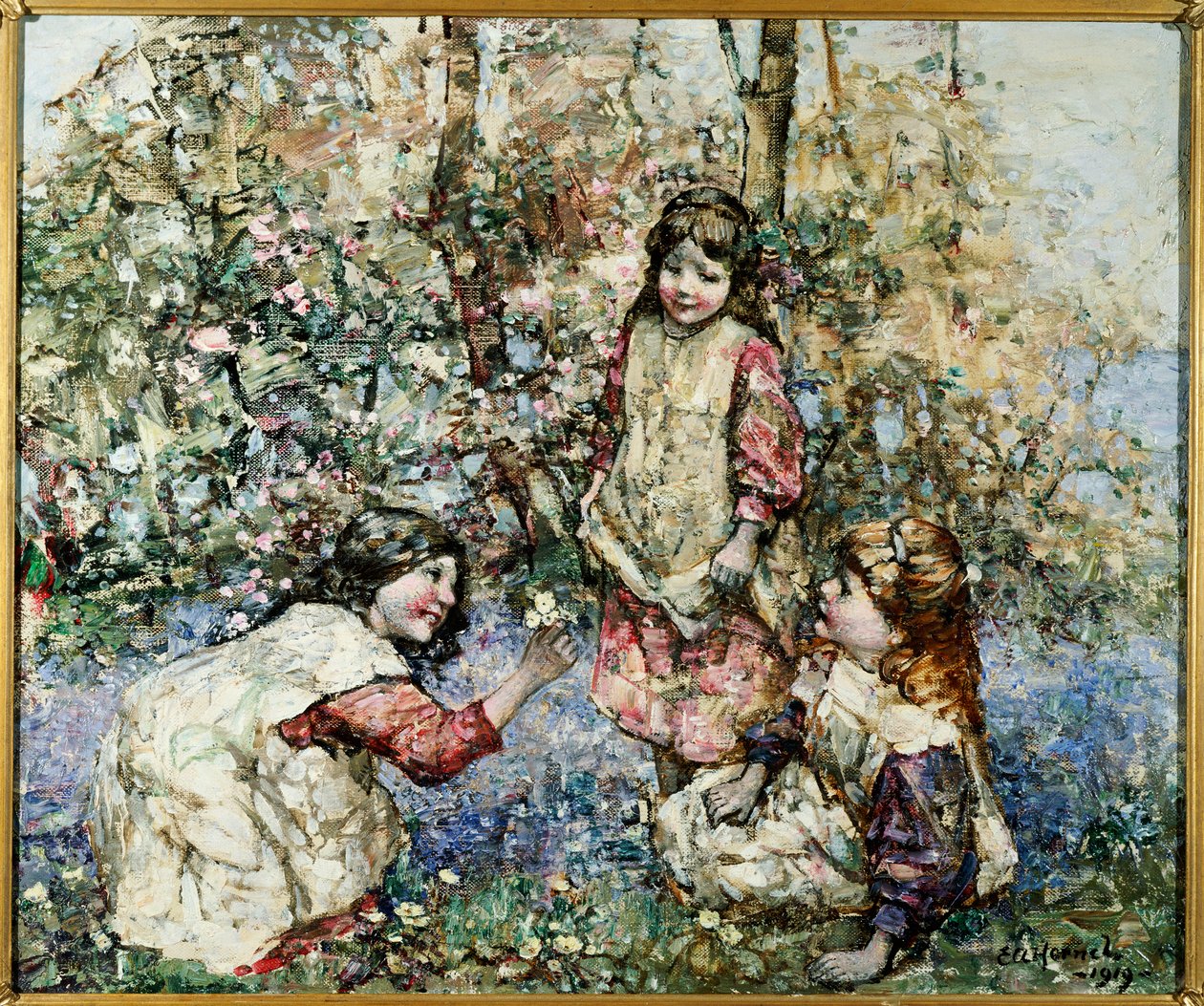 Primroses gyűjtése alkotó: Edward Atkinson Hornel