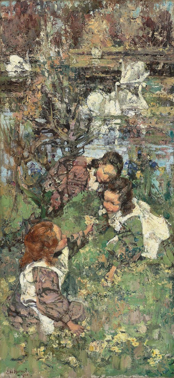Lányok és hattyúk alkotó: Edward Atkinson Hornel