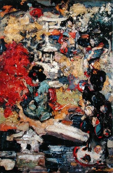 Japán figurák a kertben alkotó: Edward Atkinson Hornel