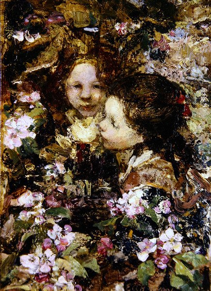 Két lány virágok között (olaj, vászon) alkotó: Edward Atkinson Hornel
