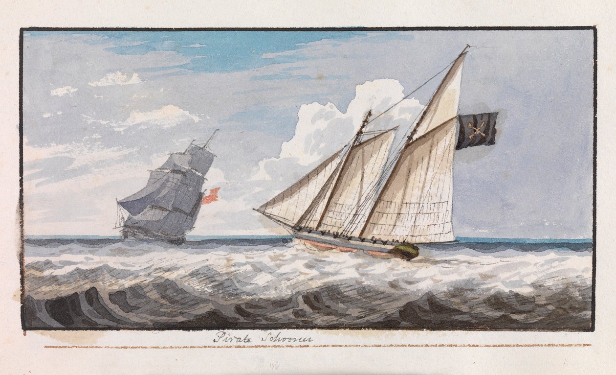 Kalóz szkúnár, 1805 körül (akvarell) alkotó: Edward Bamfylde Eagles