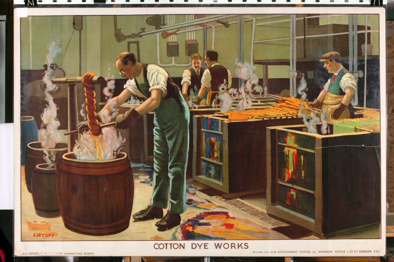 Cotton Dye Works, az „Empire Trade is Growing” sorozatból (színes litho) alkotó: Edward Barnard Lintott