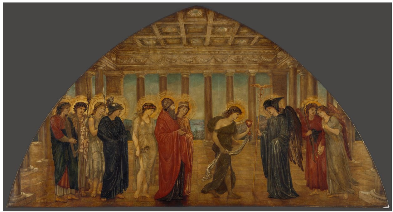 Ámor és Psyche - Palota zöld falfestményei - Psyche belép az Olümposz kapuján alkotó: Edward Burne-Jones