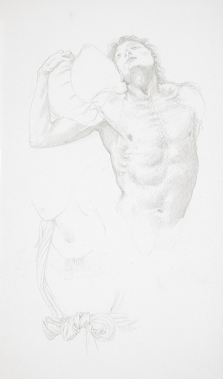 Párnát tartó férfi akt alkotó: Edward Burne-Jones