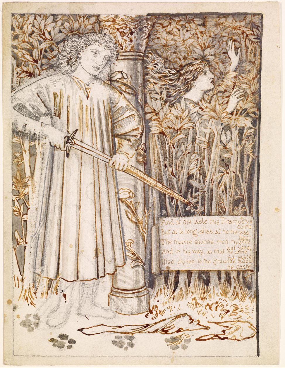 Pyramus és Thisbe - Pyramus kardot ránt, hogy megölje magát alkotó: Edward Burne-Jones