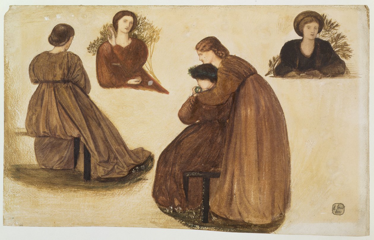 Tervezés a Vörös Ház díszítésére, (női tanulmányok) 1860 alkotó: Edward Burne Jones