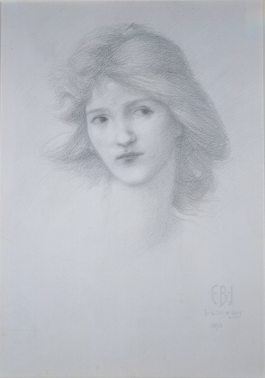 Női fej: A szerelem autója című tanulmány, 1895 (ceruza) alkotó: Edward Burne-Jones