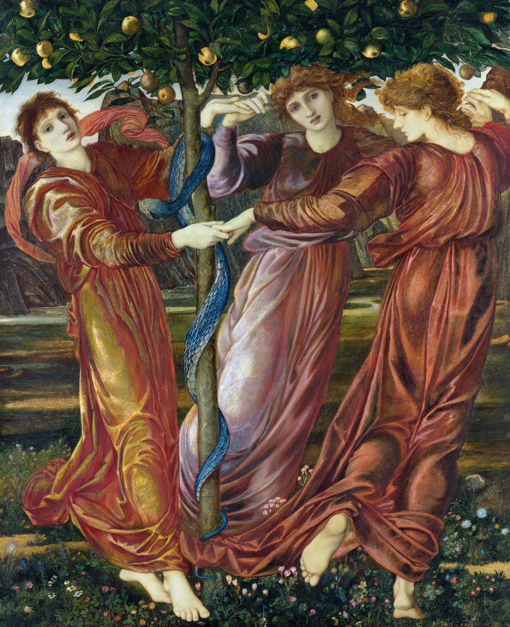 Hesperidák kertje, 1869-73 (tempera, gouache és olaj, kártya és vászon) alkotó: Edward Burne Jones