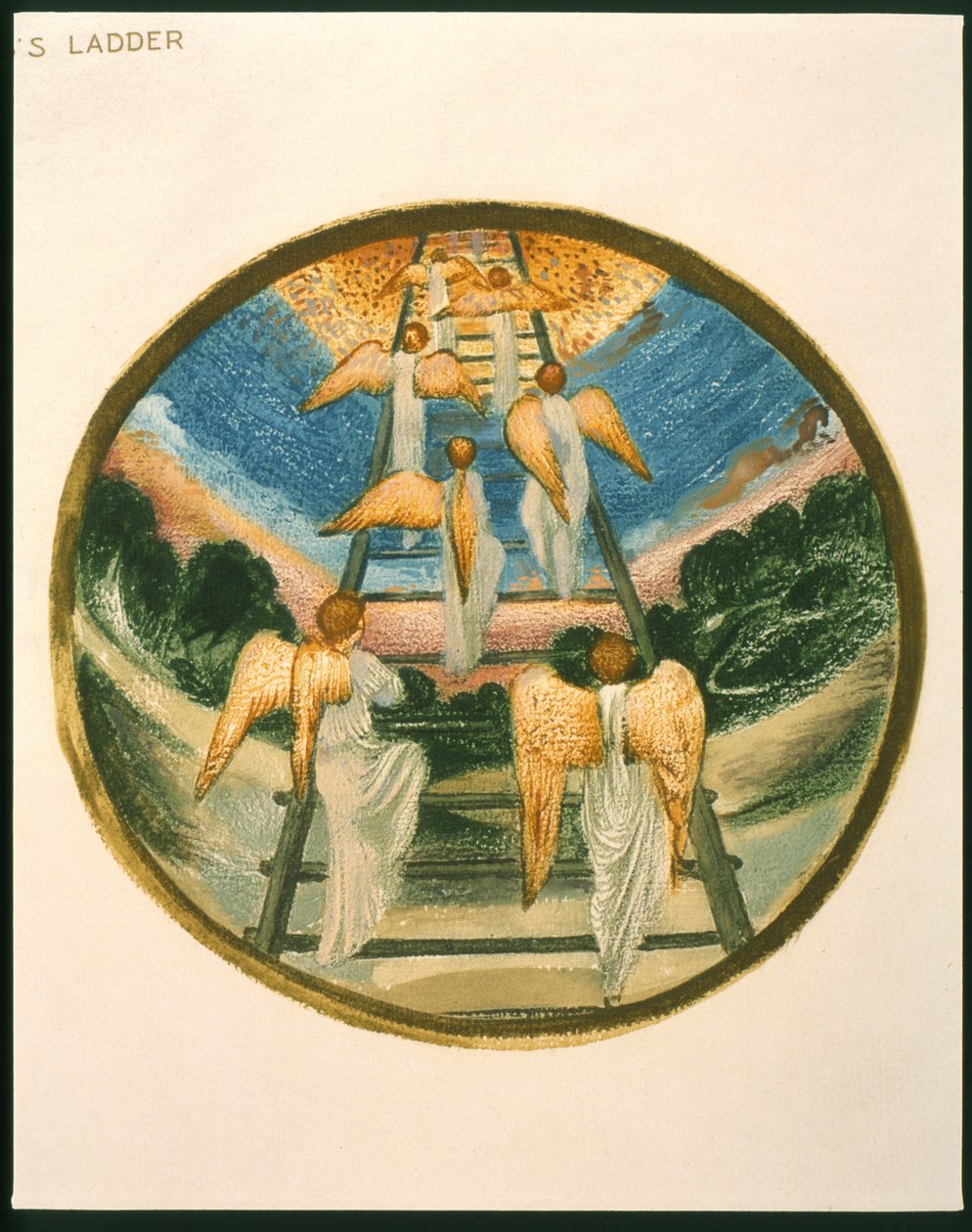 Jákob létrája, Mennybe visszatérő angyalok, 111. tábla a "Virágos könyvből". alkotó: Edward Burne Jones
