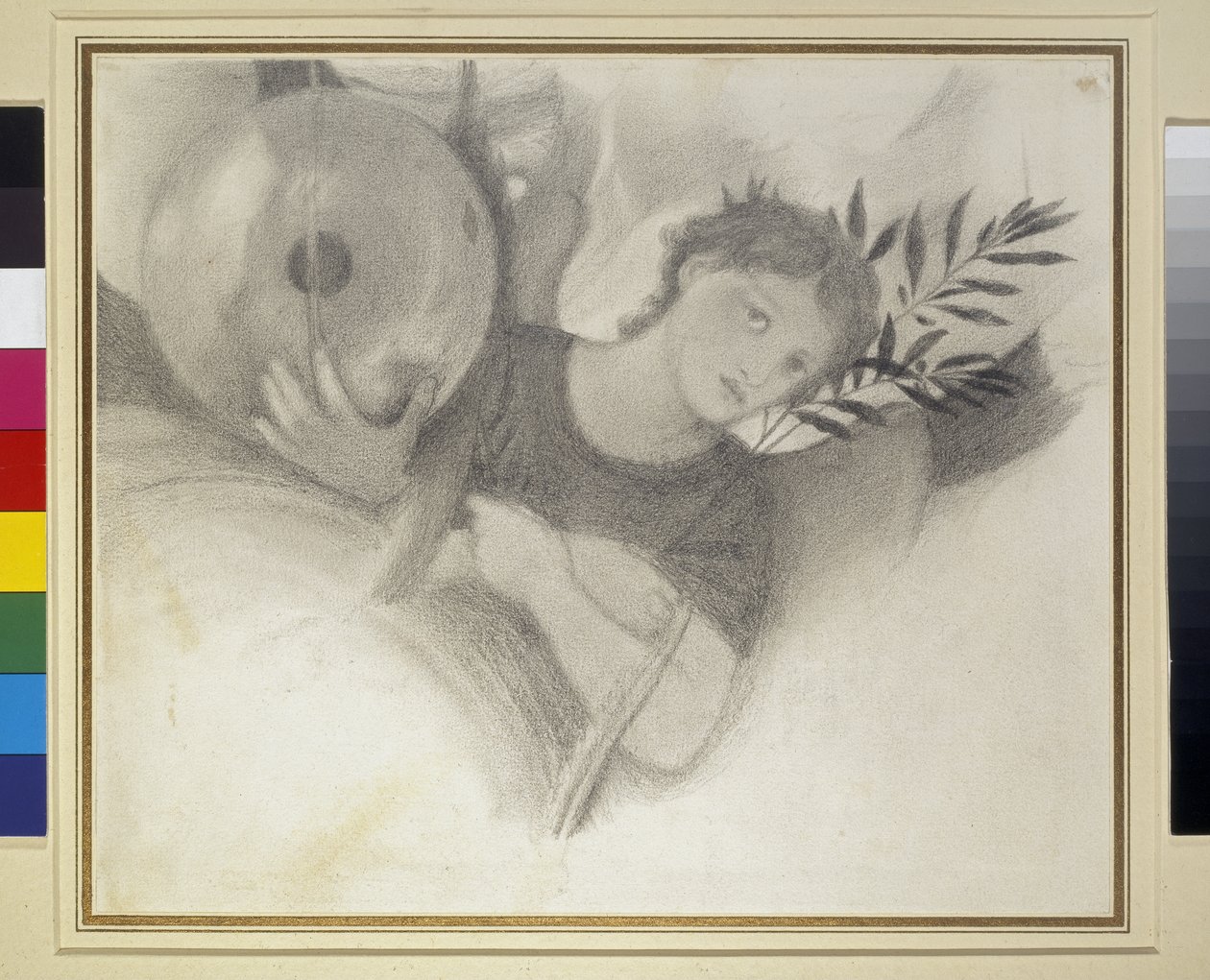Tanulmány egy fejnek A teremtés napjaiban c. 1871-1875 (grafit és fekete kréta törtfehér papíron) alkotó: Edward Burne Jones