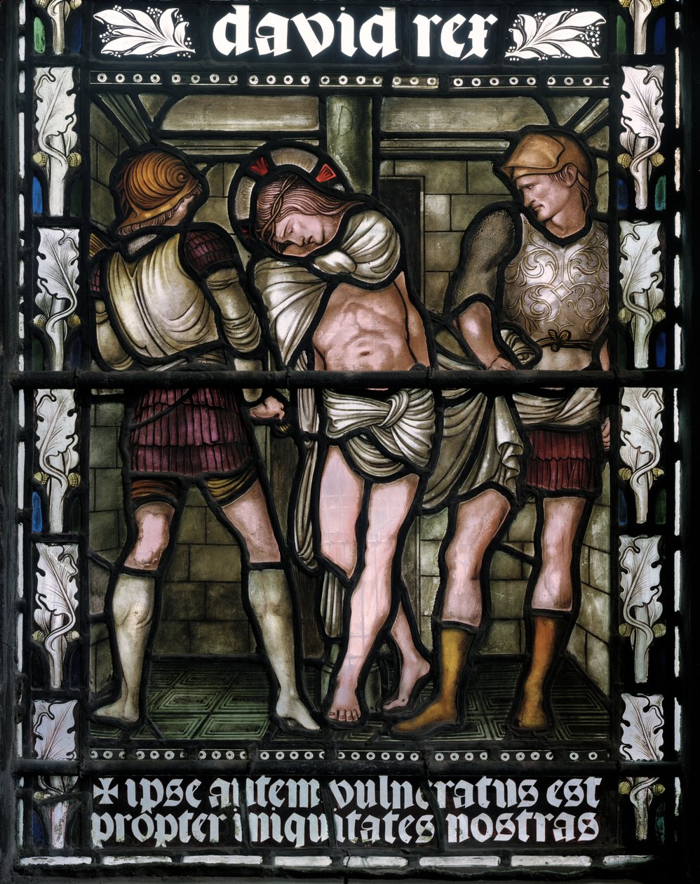 A zászlózás, 1876 (ólomüveg) alkotó: Edward Burne Jones