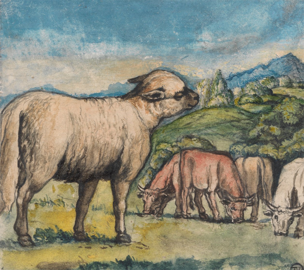 Bárány és ökrök pásztori tájon alkotó: Edward Calvert