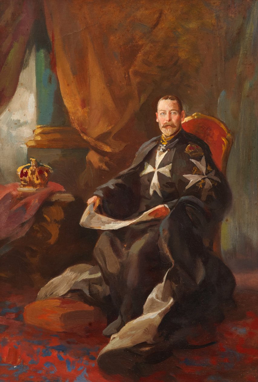 Tanulmány V. György király portréjához (olaj a fedélzeten) alkotó: Edward Caruana Dingli