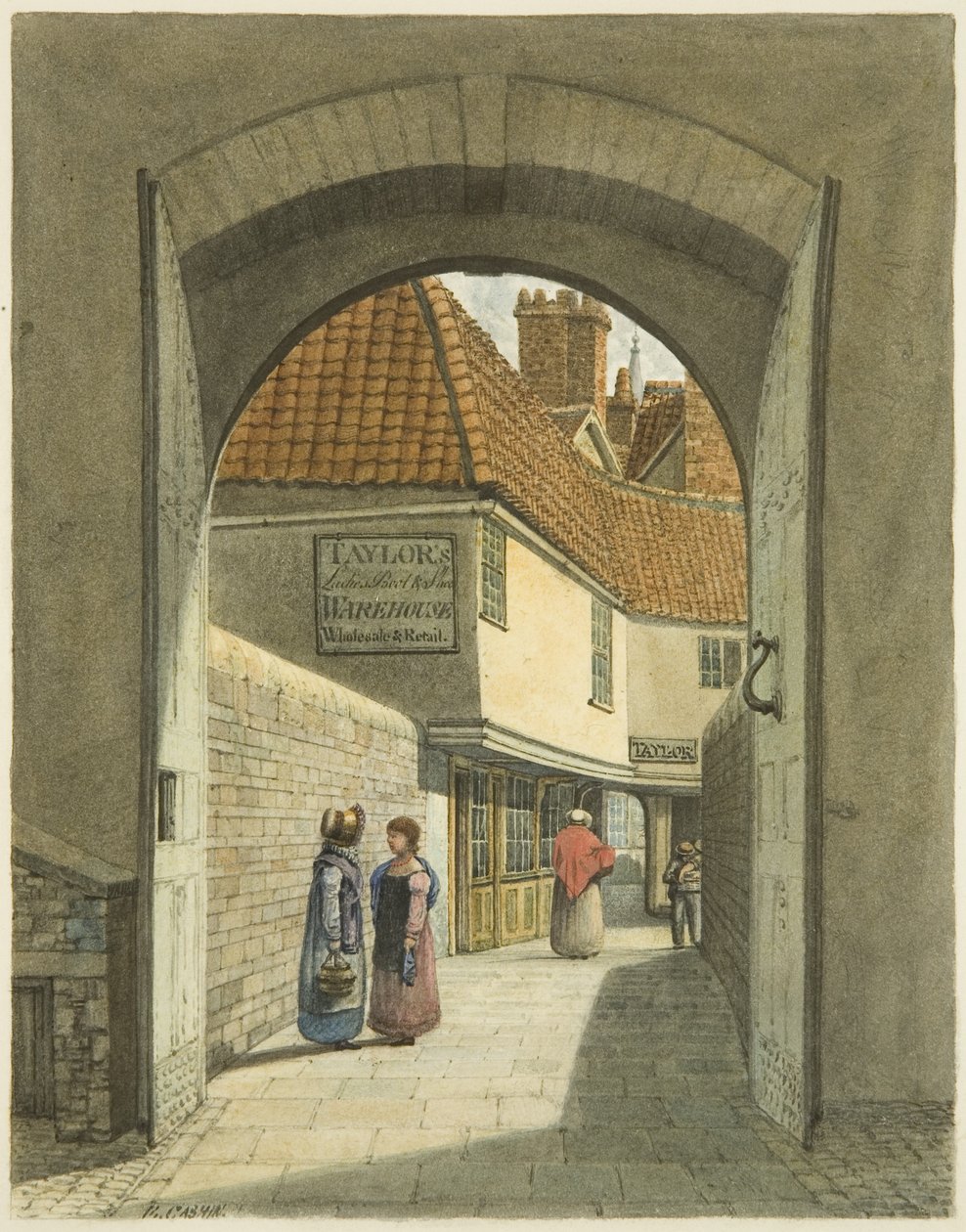 Bridewell Bridge and Gates (ceruza és akvarell papíron) alkotó: Edward Cashin