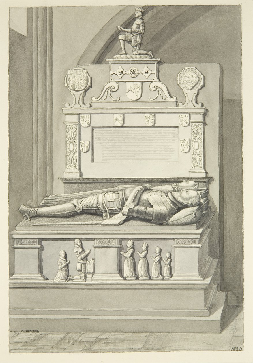Sir Henry Newton és Lady Newton emlékműve a bristoli katedrálisban (ceruza és akvarell papíron) alkotó: Edward Cashin