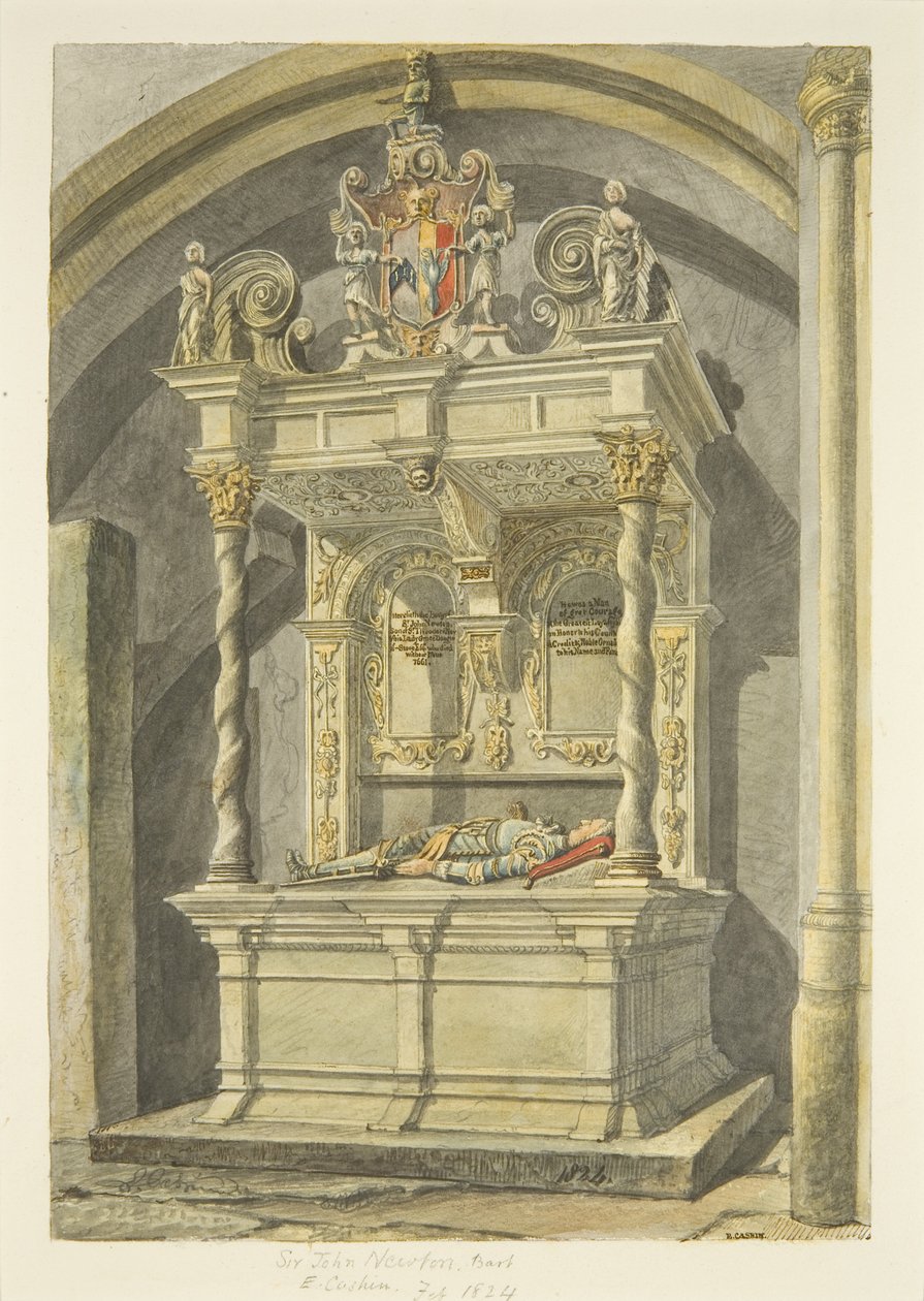 Sir John Newton, Bart. emlékműve a bristoli katedrálisban (ceruza és akvarell papíron) alkotó: Edward Cashin