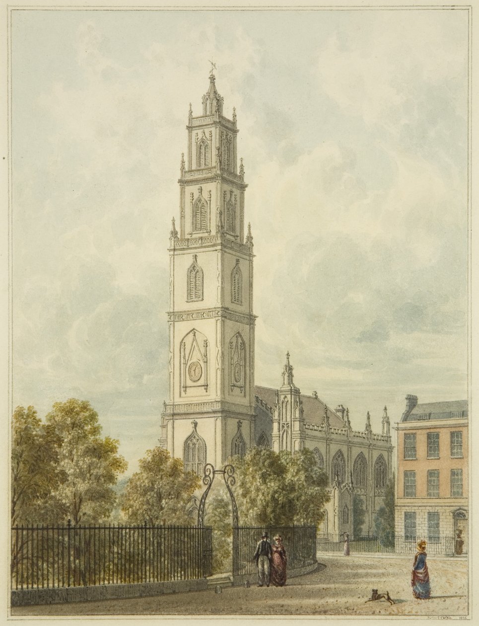 Szent Pál-templom és a Portland Square (ceruza és akvarell papíron) alkotó: Edward Cashin
