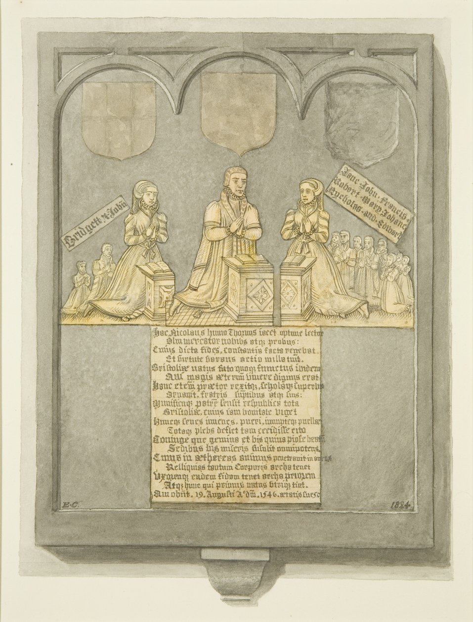 Thorne monumentális sárgaréz a St Werburgh-templomban (ceruza és akvarell papíron) alkotó: Edward Cashin