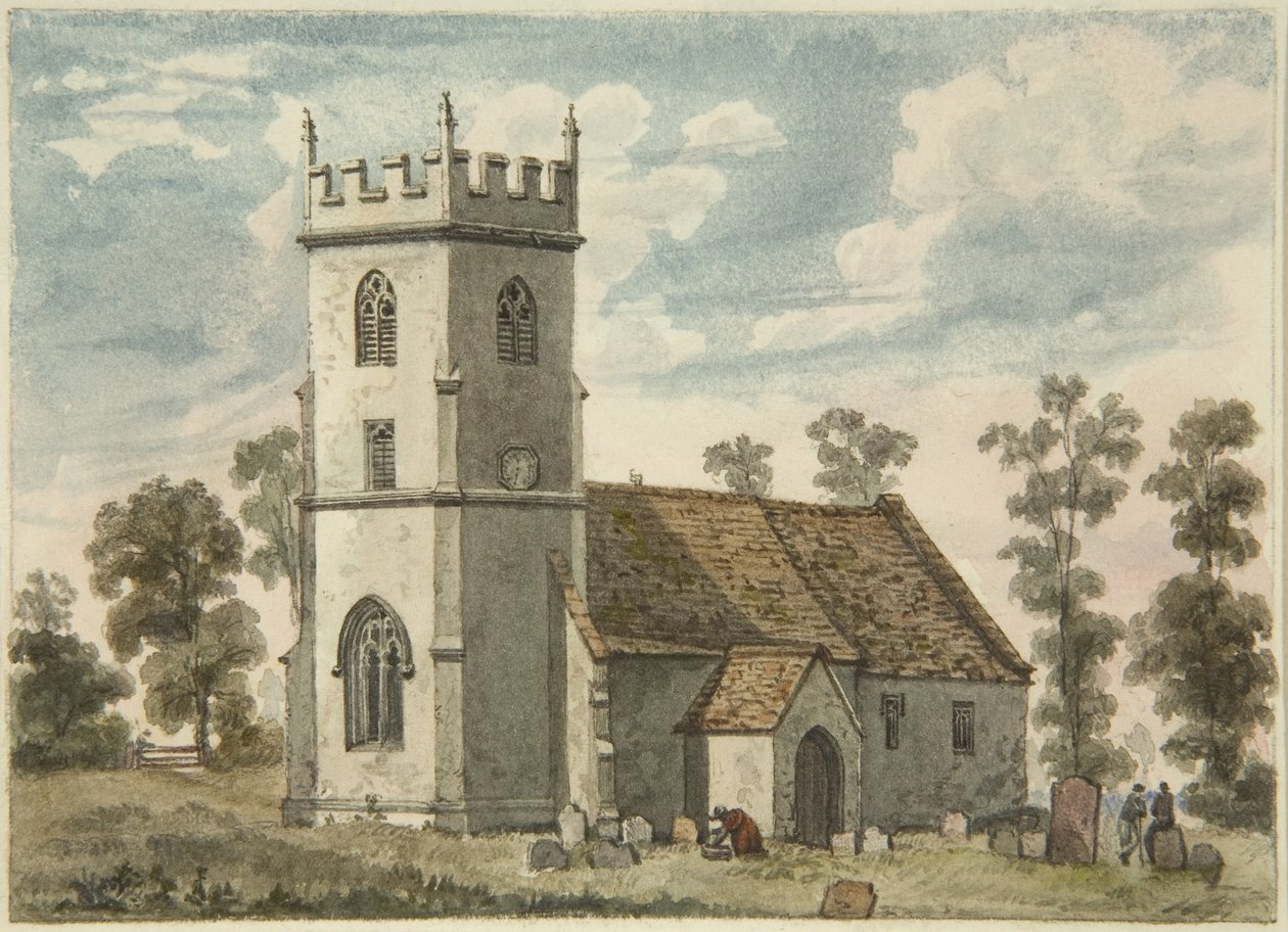 Ismeretlen templom, talán Compton Greenfield, 1823 körül (ceruza és akvarell papíron) alkotó: Edward Cashin