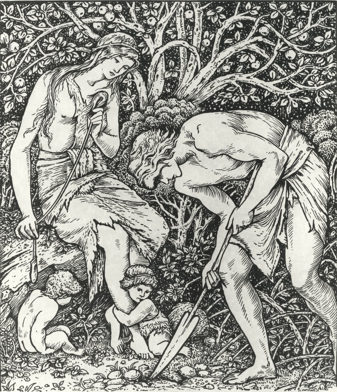 Ádám és Éva (Munkásság: Amikor Adam Delved és Eve Span, Ki volt akkor az úriember?) alkotó: Edward Coley (after) Burne Jones