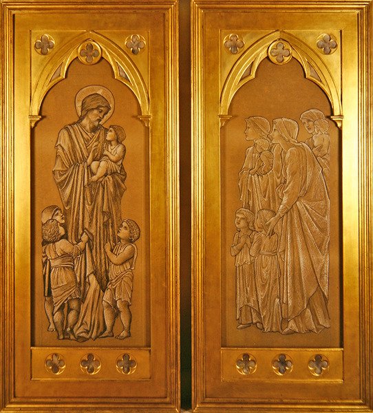 Krisztus megáldja a kisgyermekeket és a gyermekeket Krisztus színe elé hozó nőket (fekete-fehér kréta papíron) alkotó: Edward Coley Burne Jones