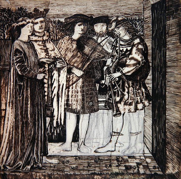 Tervezés a Vörös Ház díszítésére: „Sir Degrevaunt esküvői menete” alkotó: Edward Coley Burne Jones