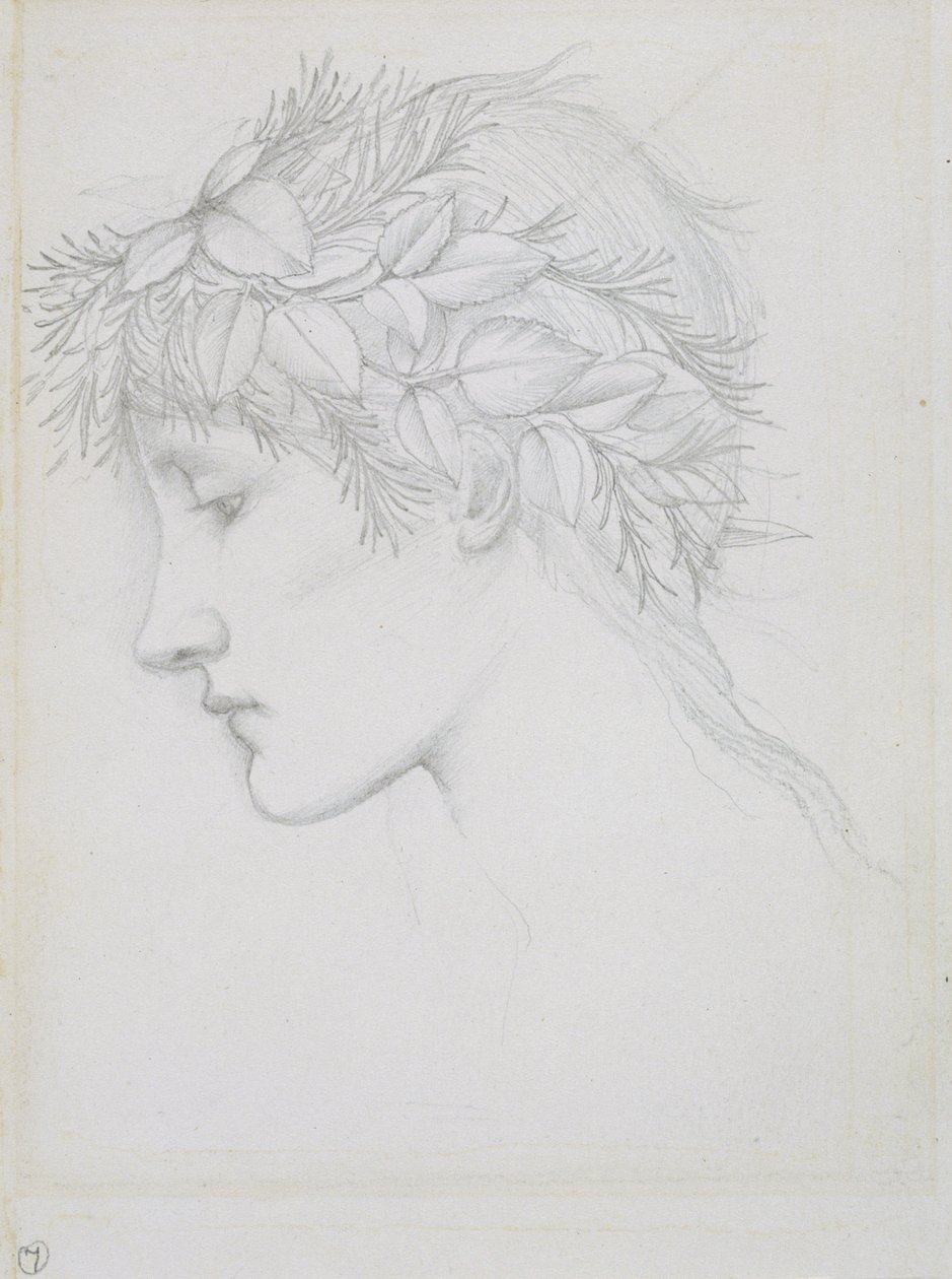 Levéllel koronázott fej, 1897 körül (ceruza, papír) alkotó: Edward Coley Burne Jones