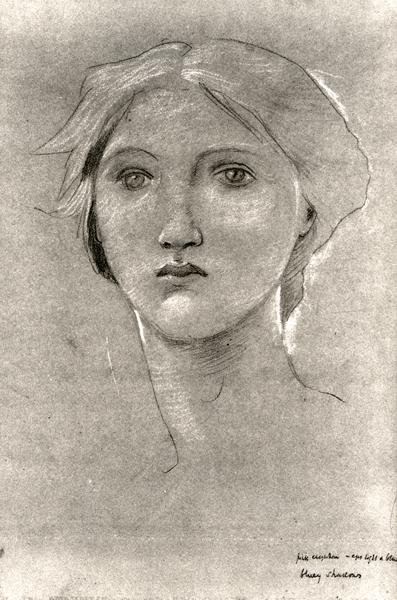 Egy lány feje, 1893-96 körül (kréta kiemeléssel barna pergamen) (f/w fotó) alkotó: Edward Coley Burne Jones
