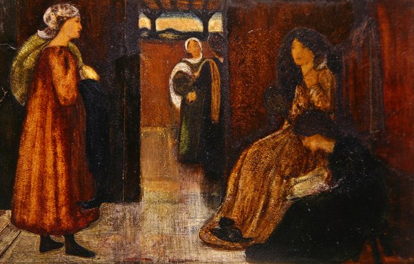 Belső tér figurákkal (akvarell, papír) alkotó: Edward Coley Burne Jones