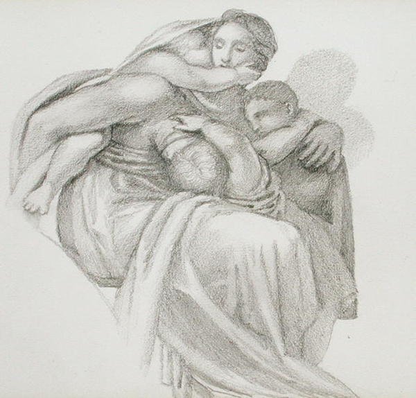 Anya és három gyermek (ceruza papíron) alkotó: Edward Coley Burne Jones