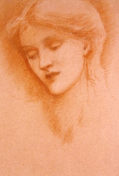 Fiatal nő portréja (vörös kréta, papír) alkotó: Edward Coley Burne Jones
