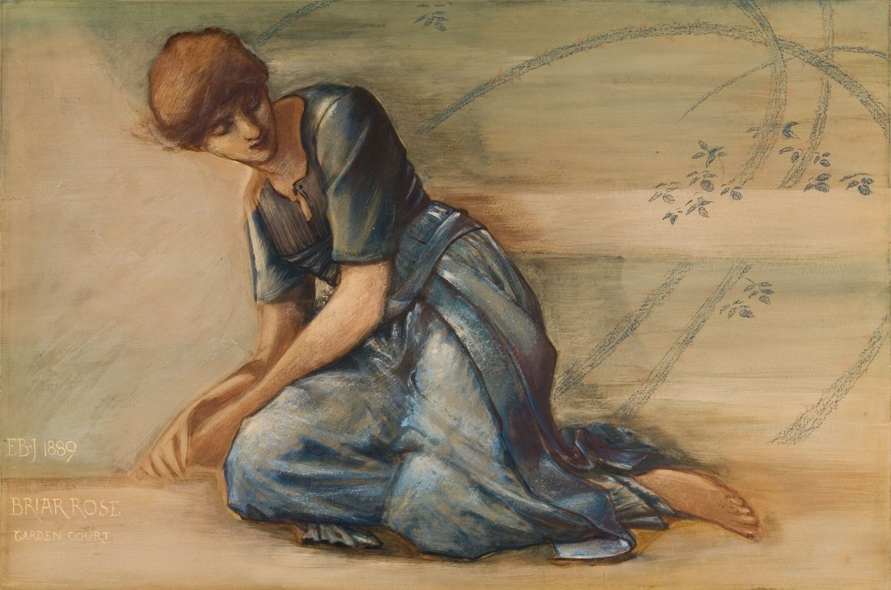Tanulmány a Briar Rose sorozathoz, The Garden Court alkotó: Edward Coley Burne Jones