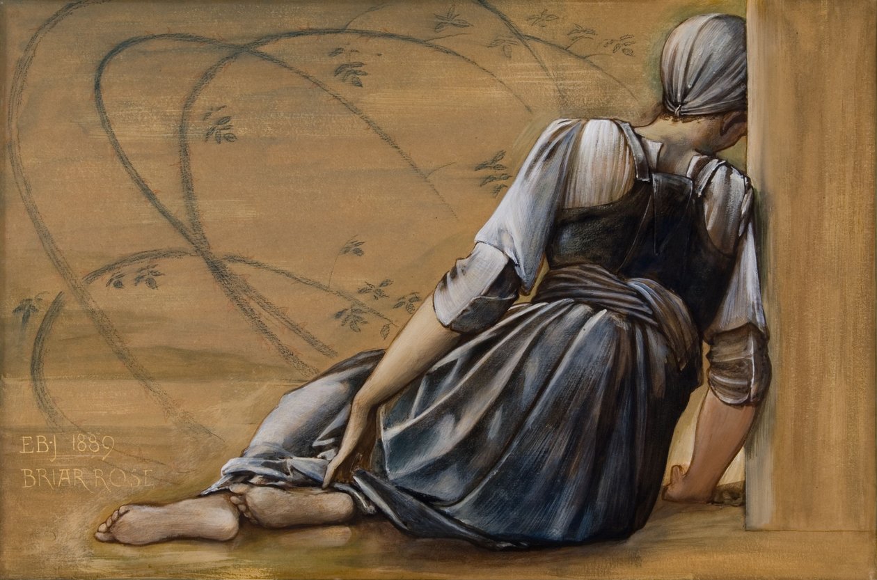 Tanulmány a Briar Rose sorozathoz, The Garden Court alkotó: Edward Coley Burne Jones