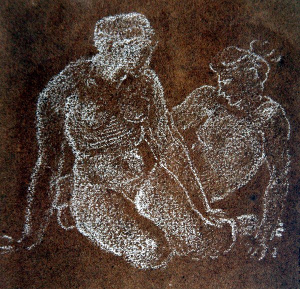 Két ülő női akt tanulmányozása (fehér kréta papíron) alkotó: Edward Coley Burne Jones