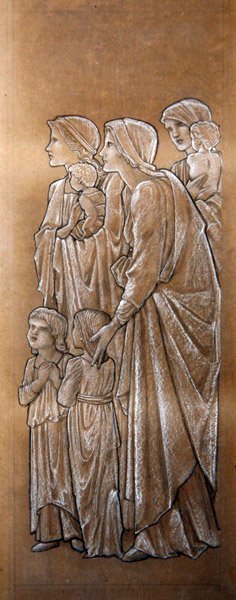 Engedd, hogy a kisgyermekek hozzám jöjjenek (fekete-fehér kréta papíron) alkotó: Edward Coley Burne Jones