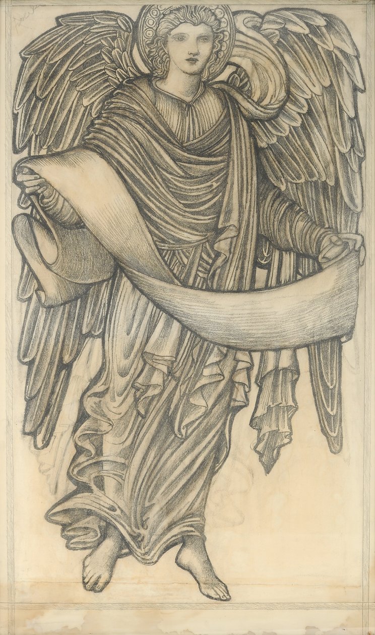 Angyal tekercssel – nyolcas szám, 1880 (kréta papíron) alkotó: Edward Burne Jones