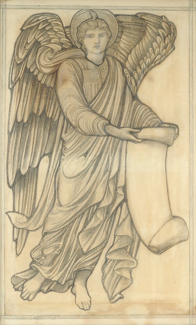 Angyal tekercssel – hatos szám, 1880 (kréta papíron) alkotó: Edward Burne-Jones