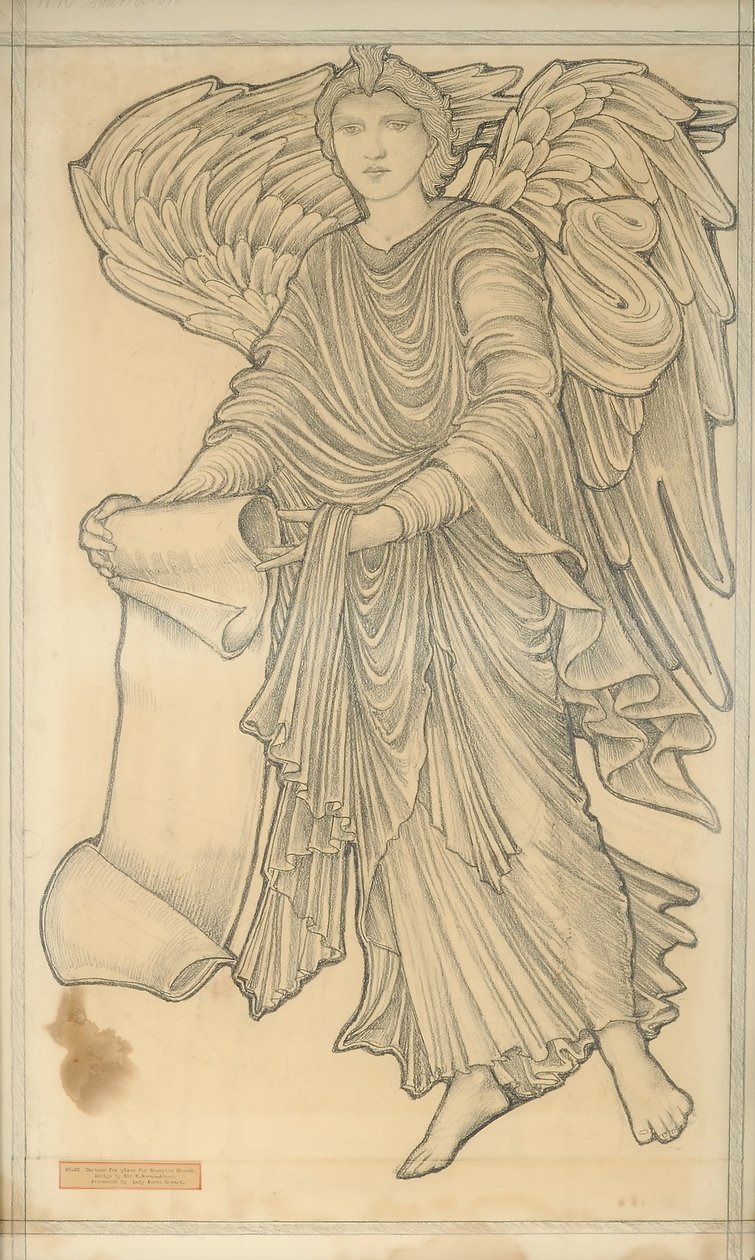 Angyal tekercssel – tízes szám, 1880 (kréta papíron) alkotó: Edward Burne Jones