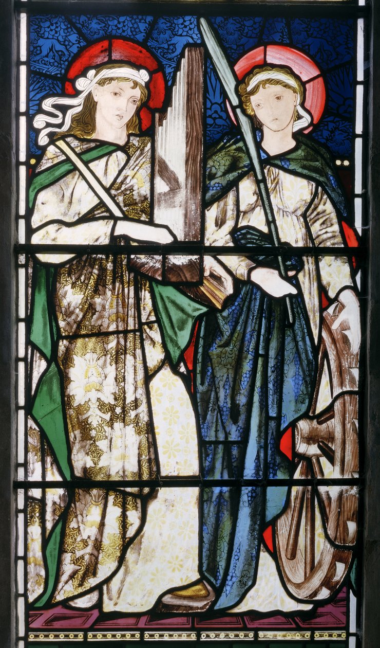 Bloxham, St Mary, Morris, Marshall, Faulkner & Co, Edward Burne-Jones, St Cecilia és St Catherine, 1869 alkotó: Edward Burne Jones