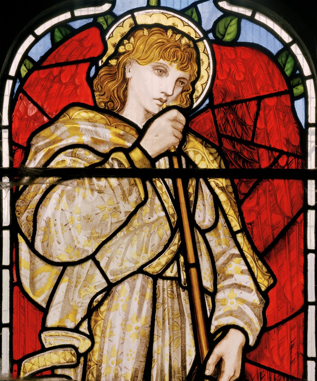 Cheddleton, Morris, Marshall, Faulkner & Co, Edward Burne-Jones, trombitás angyal, 1869 alkotó: Edward Burne Jones