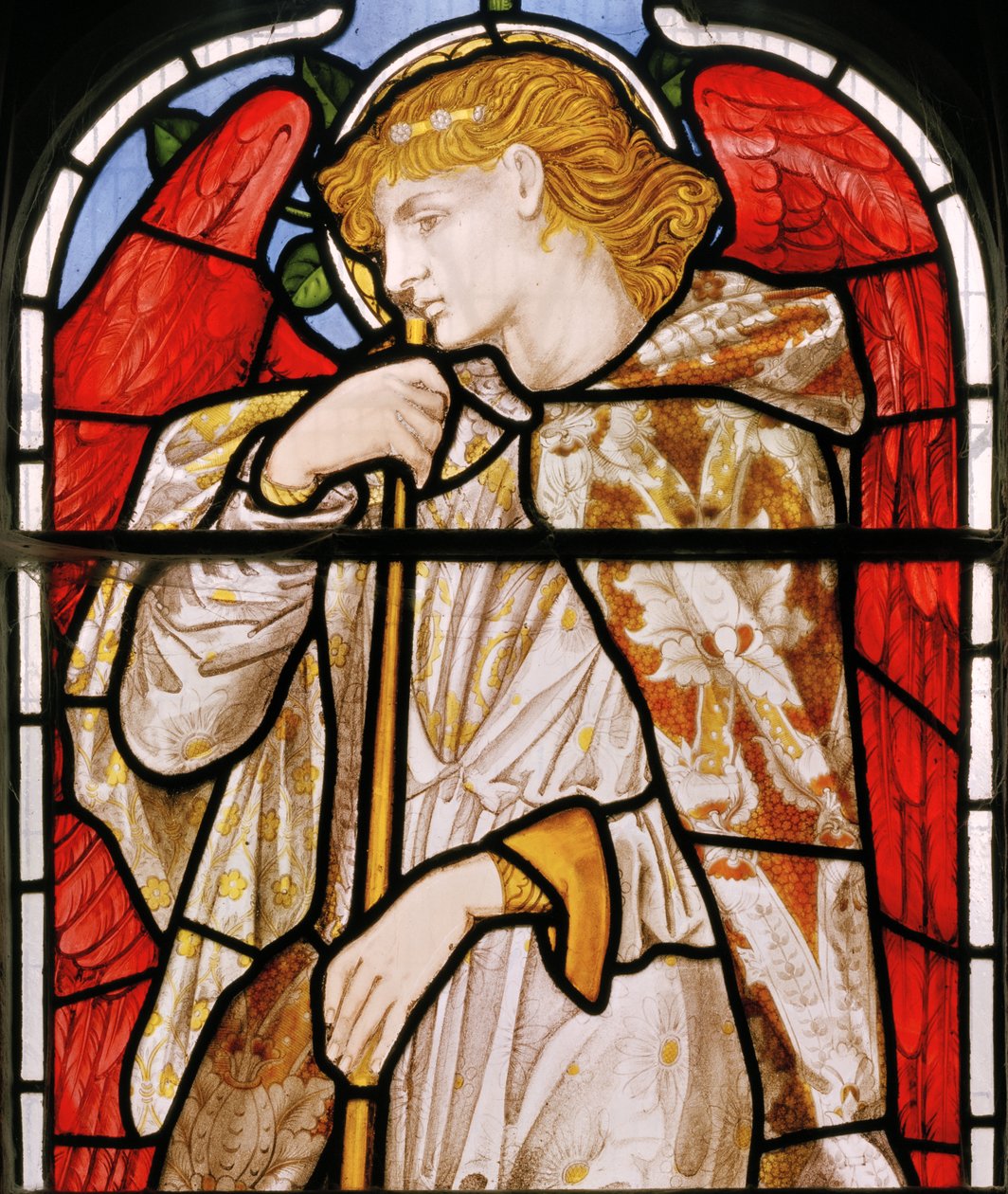 Cheddleton, Morris, Marshall, Faulkner & Co, Edward Burne-Jones, trombitás angyal, 1869 alkotó: Edward Burne Jones