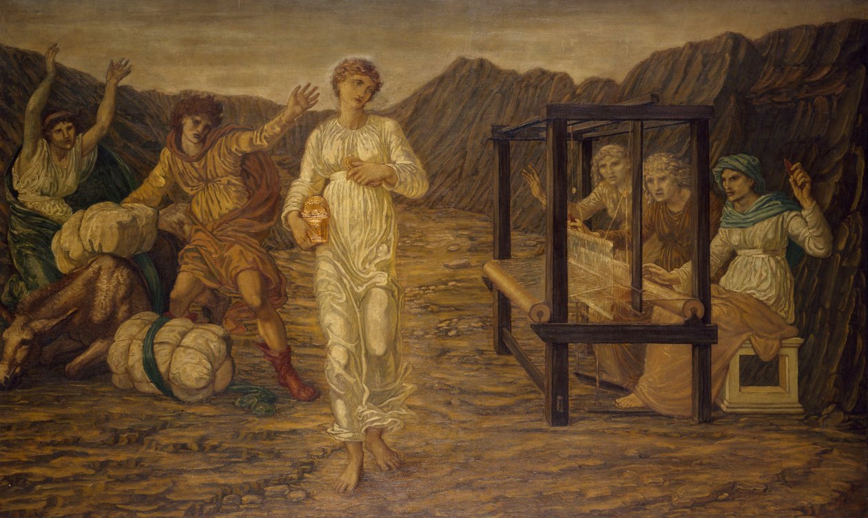 Ámor és Psyche – Palotai zöld falfestmények – Vénusz, a feladat által meghatározott psziché, 1881 alkotó: Edward Burne Jones