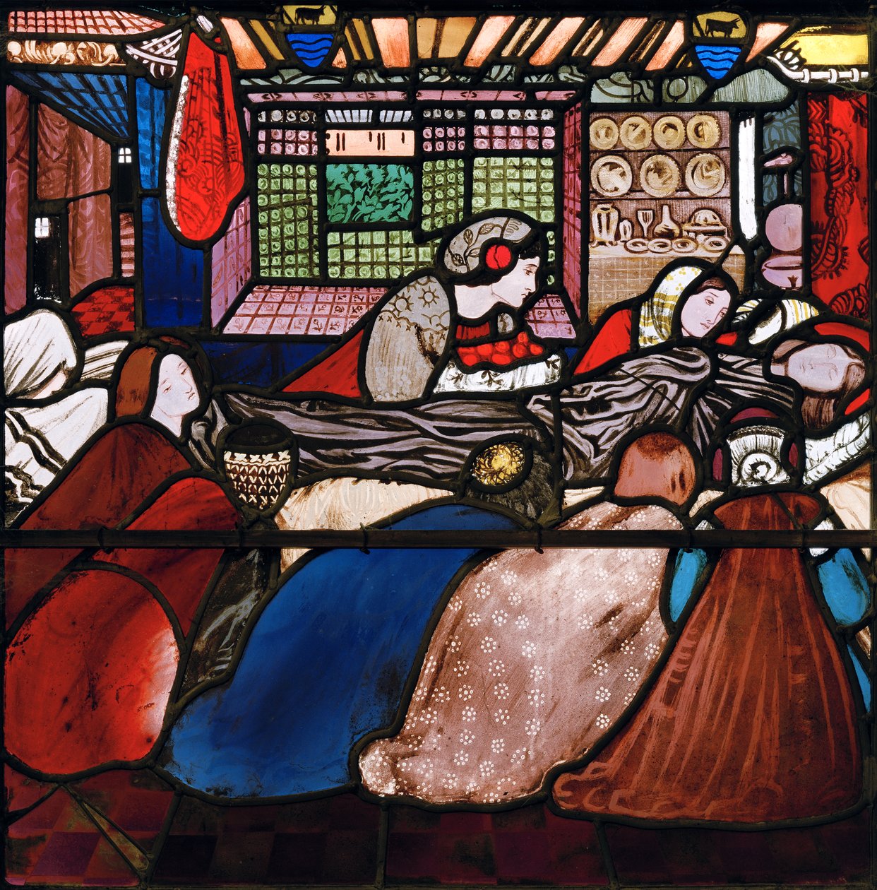 St Frideswide halála, 1859 (festett üveg) alkotó: Edward Burne Jones