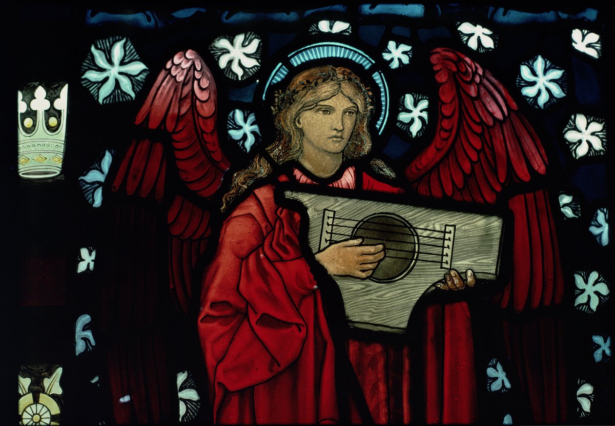 Részlet az Angyalmuzsikusról, William Morris és Társa, 1882-es ólomüveg alkotó: Edward Burne Jones