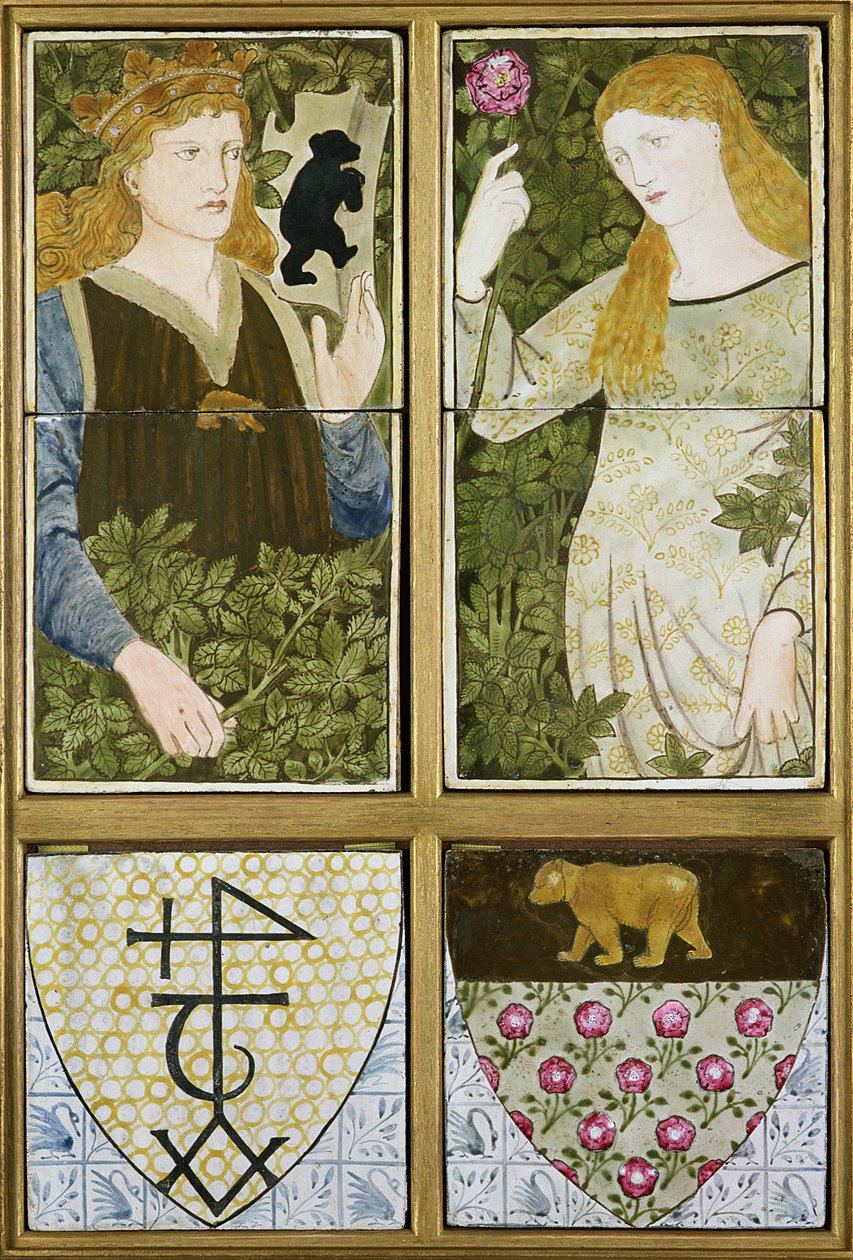 King Arthur és Queen Guinevere, Six Tile Panel gyártó Morris, Marshall, Faulkner & Co. (kerámia) alkotó: Edward Burne Jones