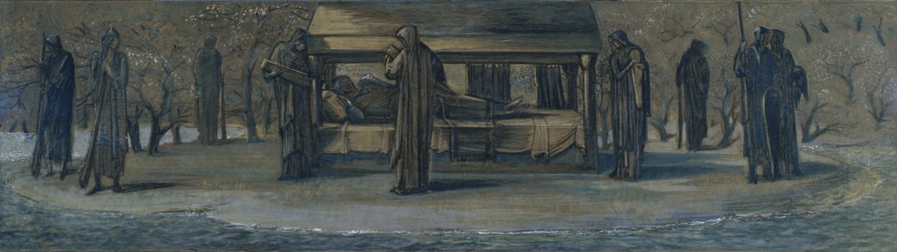 Arthur király Avalonban, 1890 körül (vegyes technika, papír) alkotó: Edward Coley Burne Jones