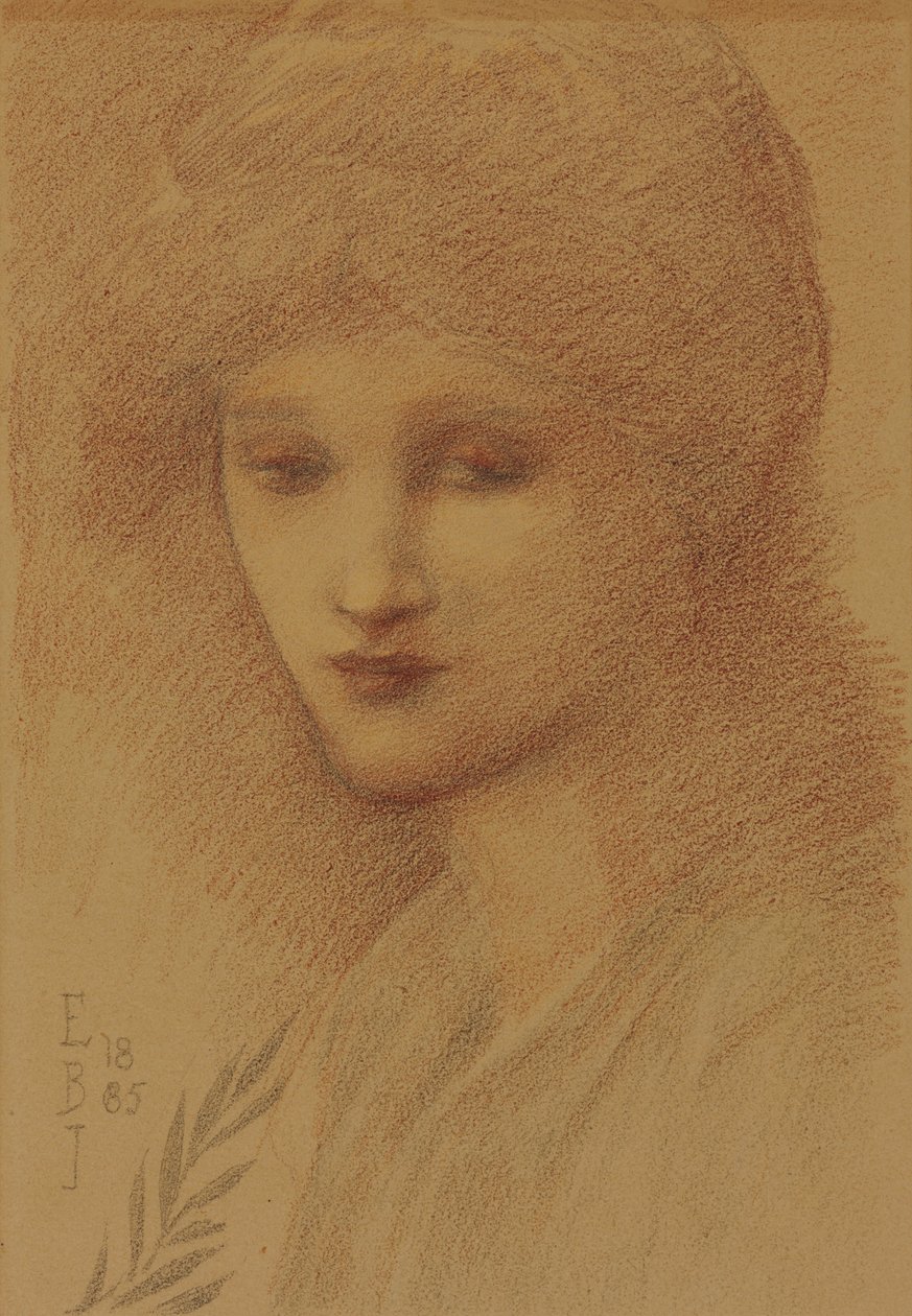 Laura Lyttelton (született: Tennant) portréja lesütött szemmel, 1885 alkotó: Edward Burne Jones